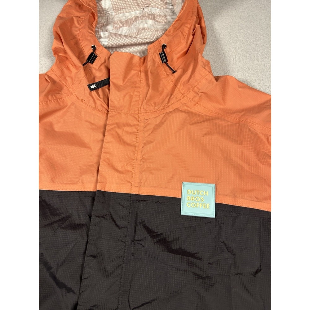DUTCH BROS COFFEE Hooded Windbreaker Jacket Coat LARGE peach/black Zipper - Picture 2 of 7